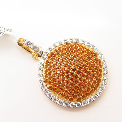 925 Sterling Gold Plated Swarovski Crystals Domed Round Pendant