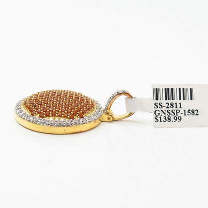 925 Sterling Gold Plated Swarovski Crystals Domed Round Pendant