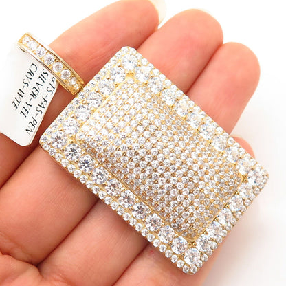 925 Sterling Gold Plated Swarovski Crystals Large Convex Rectangle Pendant