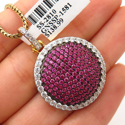 925 Sterling Gold Plated Swarovski Crystal Round Pendant Chain Necklace 25"