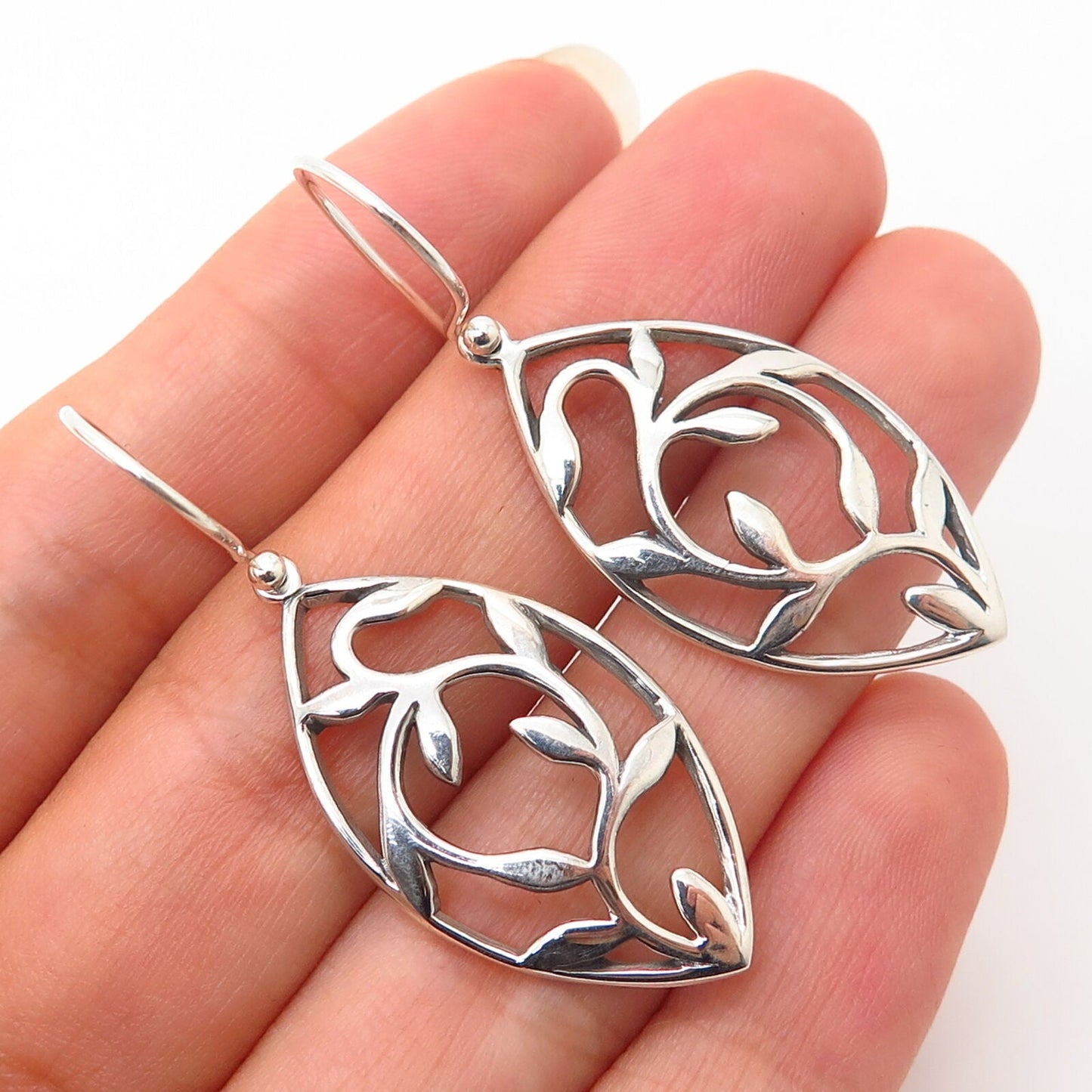 925 Sterling Silver Dangling Leaf / Branch Design Earrings