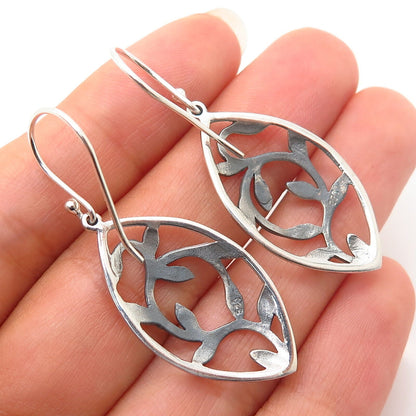 925 Sterling Silver Dangling Leaf / Branch Design Earrings