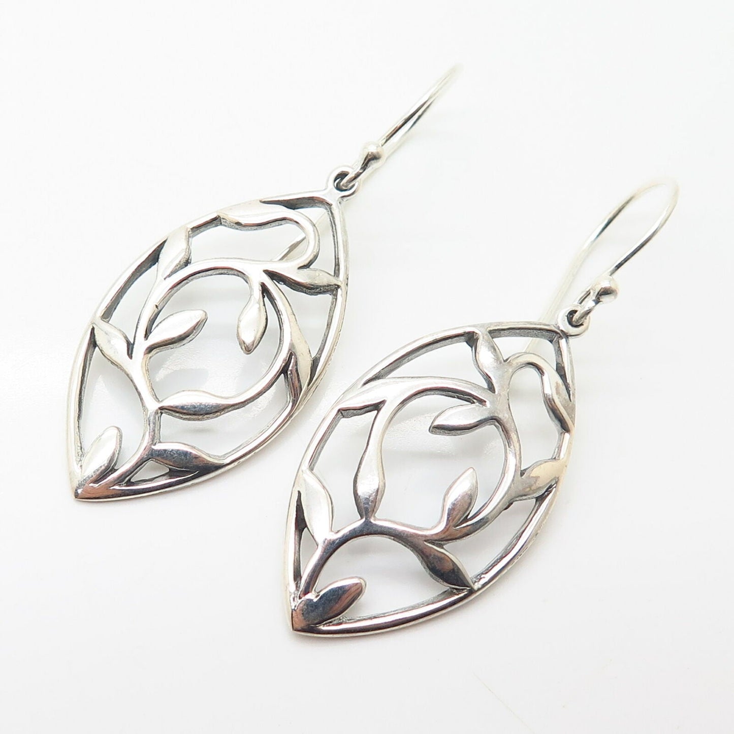 925 Sterling Silver Dangling Leaf / Branch Design Earrings