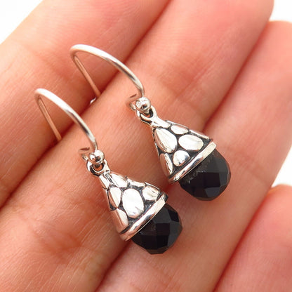 925 Sterling Silver Real Melanite Gem Pebble Design Dangling Earrings