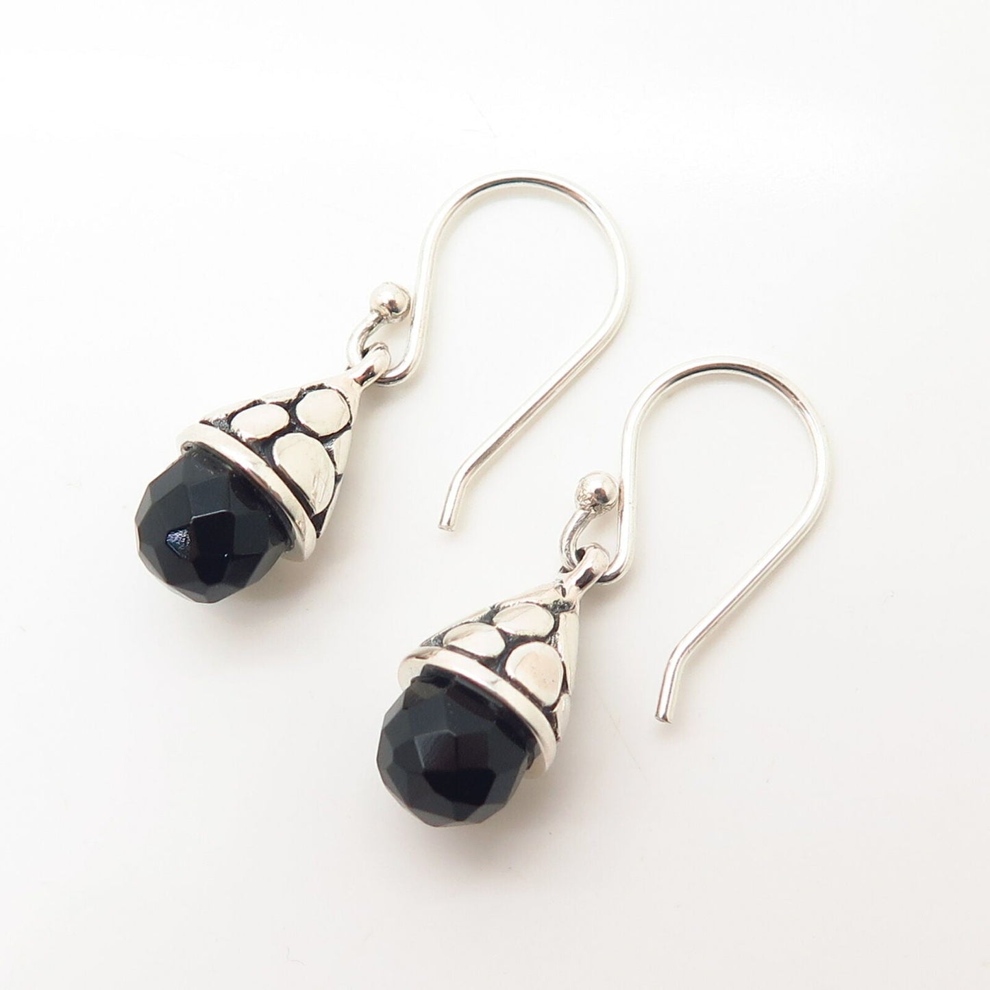 925 Sterling Silver Real Melanite Gem Pebble Design Dangling Earrings