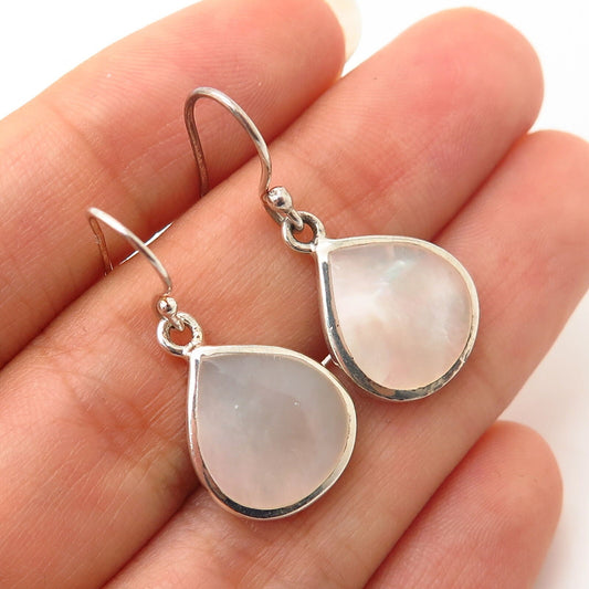 925 Sterling Silver Real Mother-Of-Pearl Teardrop Dangling Earrings