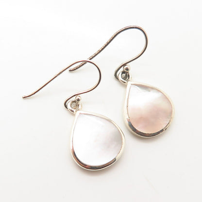 925 Sterling Silver Real Mother-Of-Pearl Teardrop Dangling Earrings