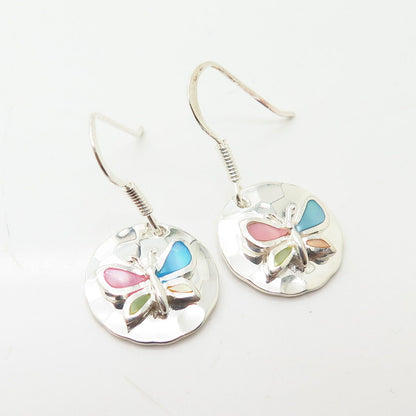 925 Sterling Silver Dyed Mother-of-Pearl Butterfly Design Dangling Earrings