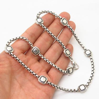 925 Sterling Silver Vintage Zina Square Station Box Chain Necklace 16"