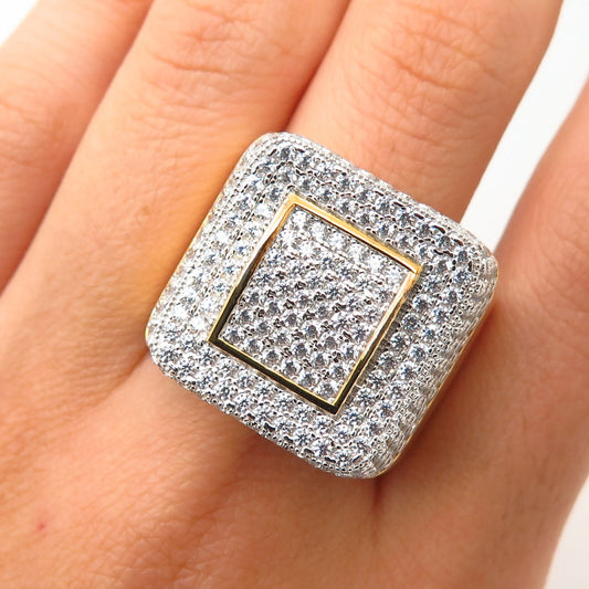 925 Sterling Gold Plated Pave Swarovski Crystal Men's Signet Ring Size 10 1/4