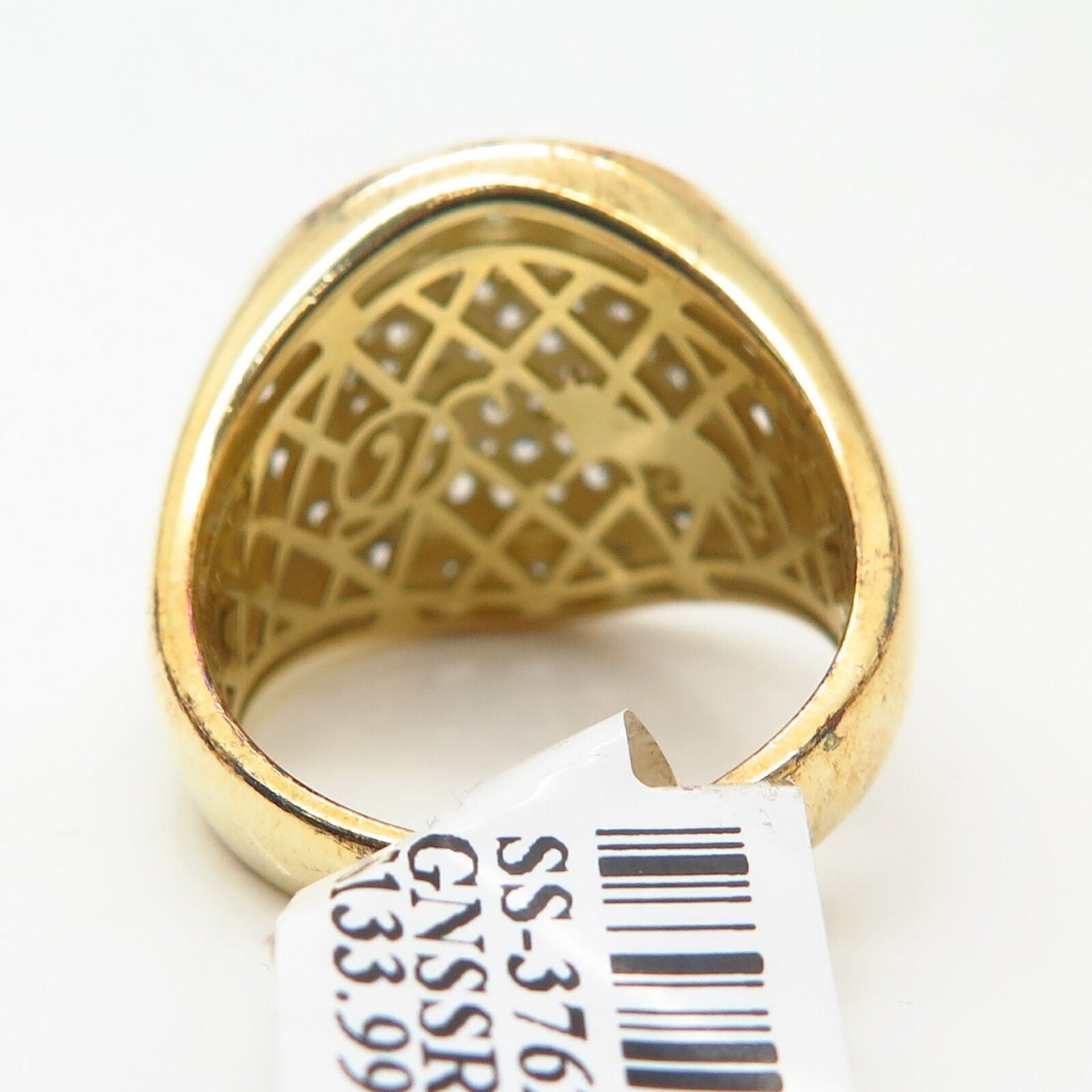 925 Sterling Gold Plated Pave Swarovski Crystal Signet Ring Size 7 1/4