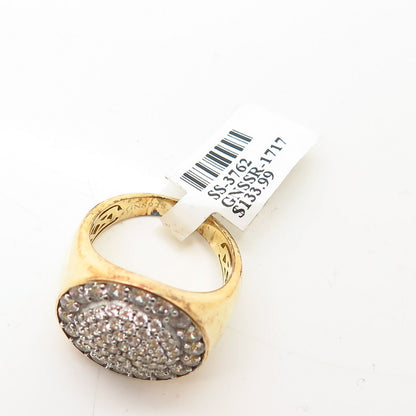 925 Sterling Gold Plated Pave Swarovski Crystal Signet Ring Size 7 1/4