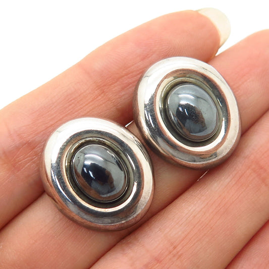 925 Sterling Silver / 14K Vintage Barra Real Hematite Gemstone Earrings