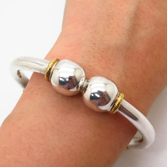 925 Sterling Silver / 2-Tone Vintage Mexico Ball Design Cuff Bracelet 7"