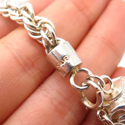 925 Sterling Silver Pebble Design Twisted Rope Link Bracelet 7.5"