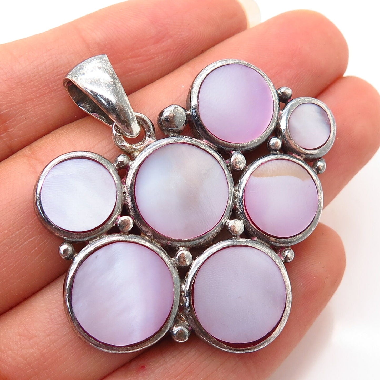 925 Sterling Silver Vintage Real Mother-of-Pearl Bubbles Design Pendant