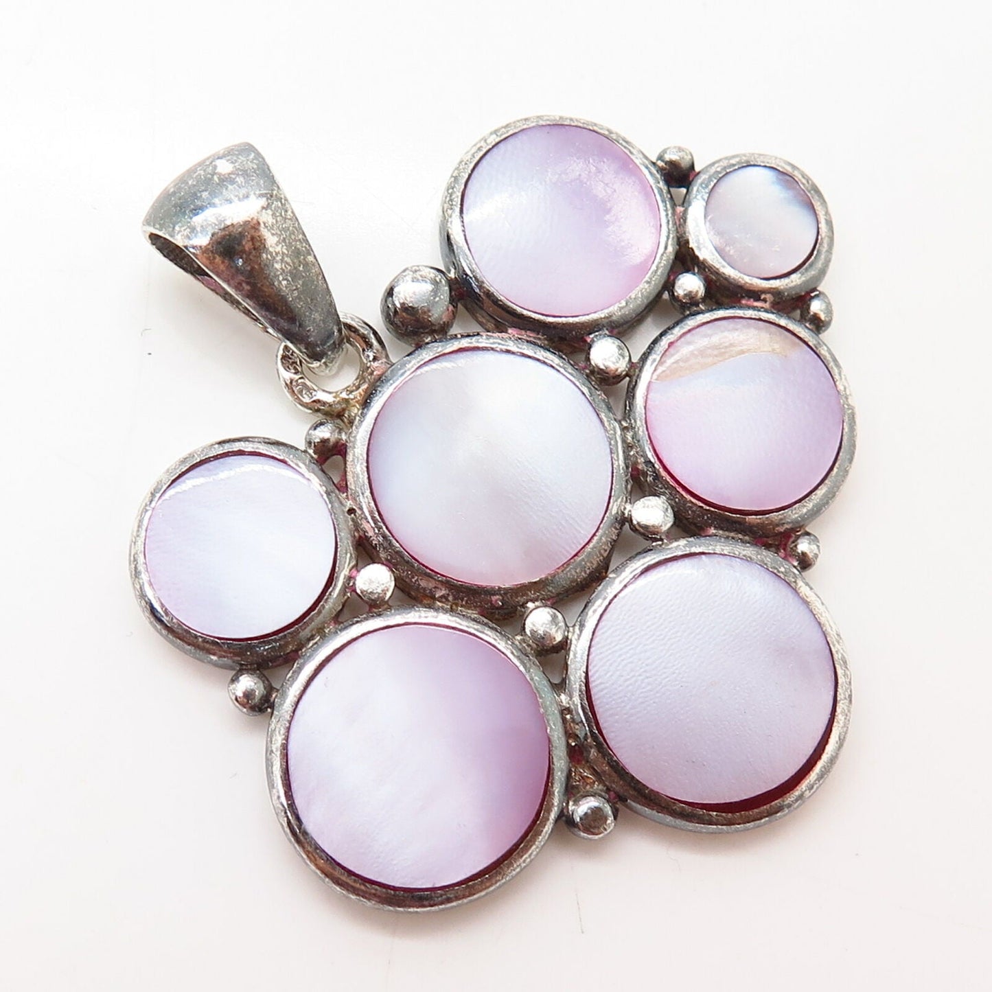 925 Sterling Silver Vintage Real Mother-of-Pearl Bubbles Design Pendant