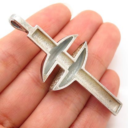 925 Sterling Silver Vintage Modernist Design Slide Cross Pendant