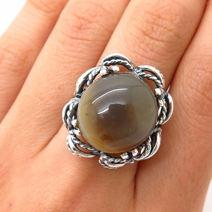 925 Sterling Silver Antique Real Agate Gemstone Ring Size 6.5