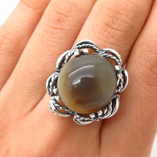 925 Sterling Silver Antique Real Agate Gemstone Ring Size 6.5