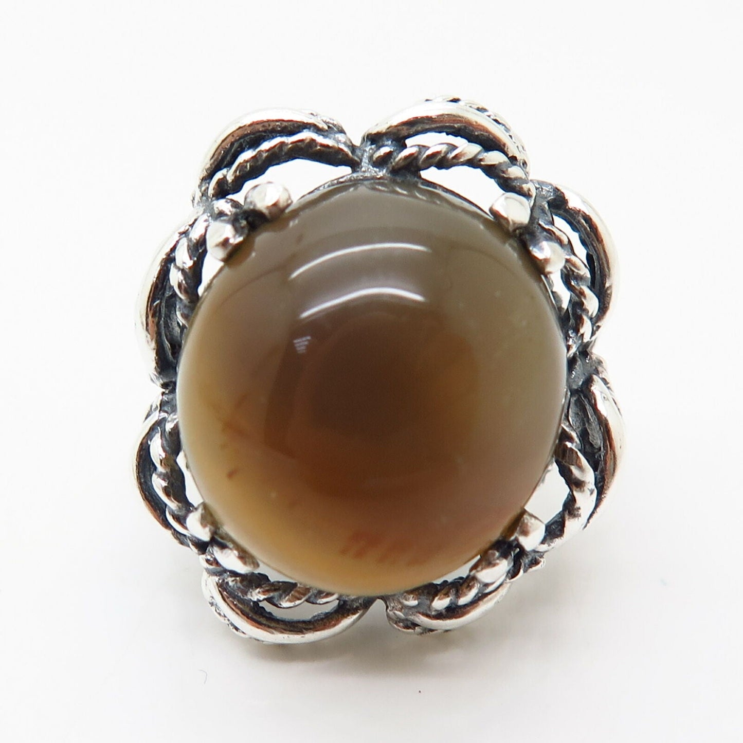 925 Sterling Silver Antique Real Agate Gemstone Ring Size 6.5