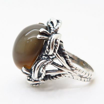 925 Sterling Silver Antique Real Agate Gemstone Ring Size 6.5