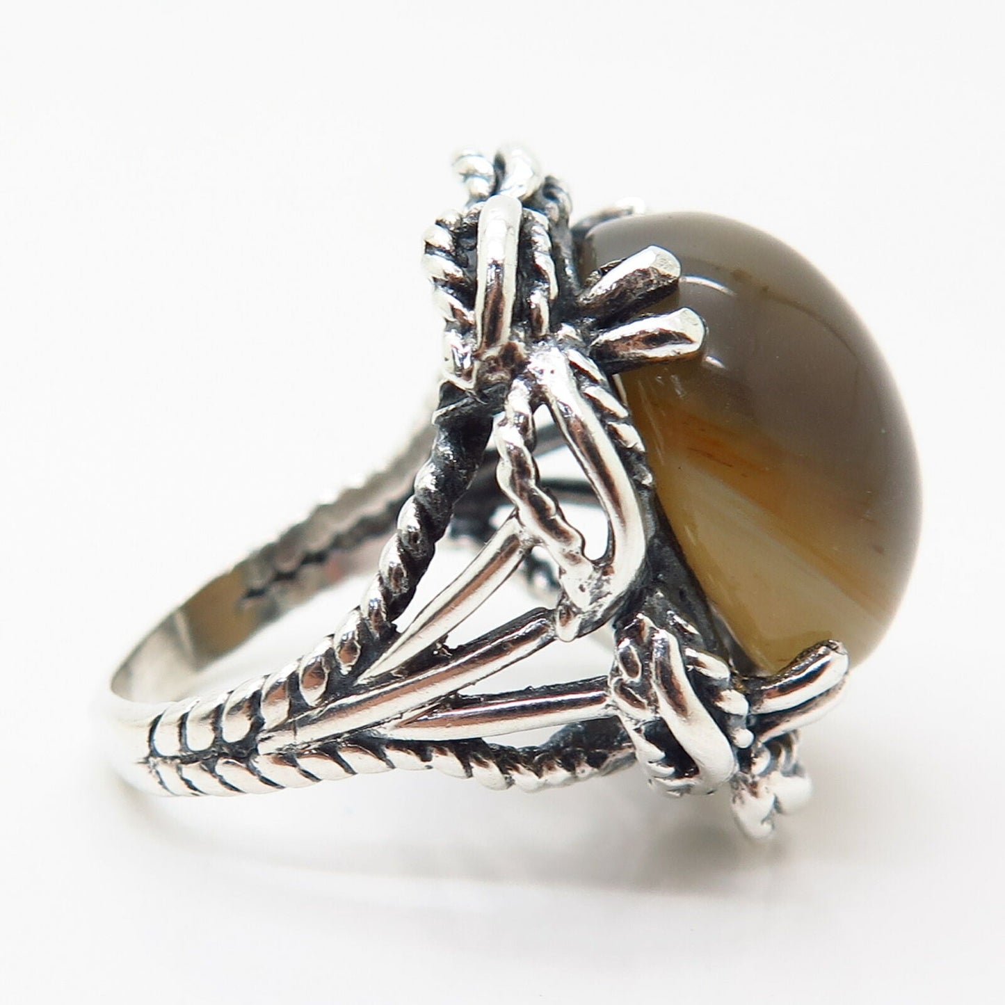 925 Sterling Silver Antique Real Agate Gemstone Ring Size 6.5