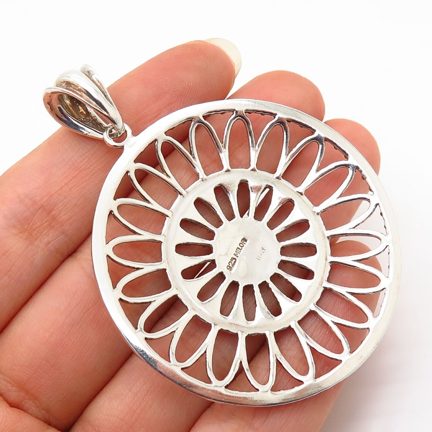 925 Sterling Silver Italy Milor Ornate Design Round Pendant