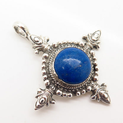 925 Sterling Silver Real Lapis Lazuli Gem Snowflake Design Slide Pendant