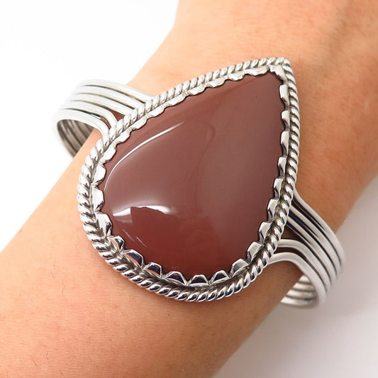 925 Sterling Silver Tahara Nutmeg Brown Quartz Cuff Bracelet 7 1/4"