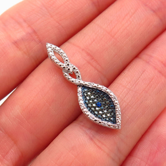 925 Sterling Silver White & Blue C Z Twisted Design Slide Pendant