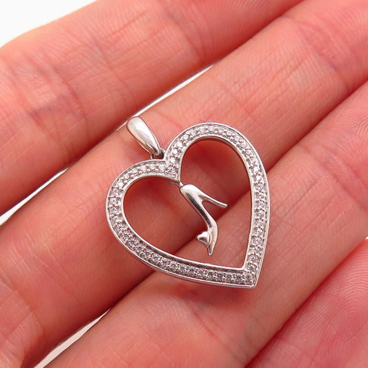 925 Sterling Silver C Z Open Heart & Lady’s Shoe Design Pendant