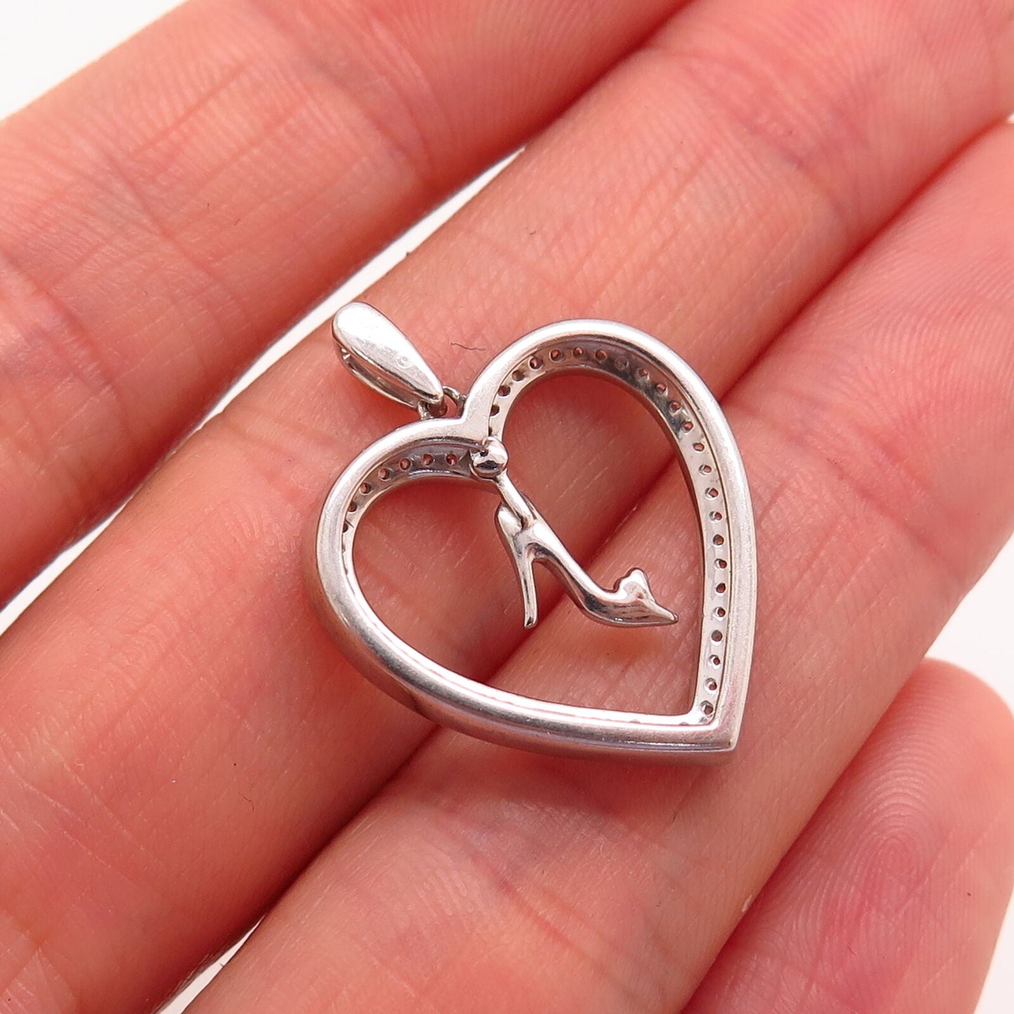 925 Sterling Silver C Z Open Heart & Lady’s Shoe Design Pendant