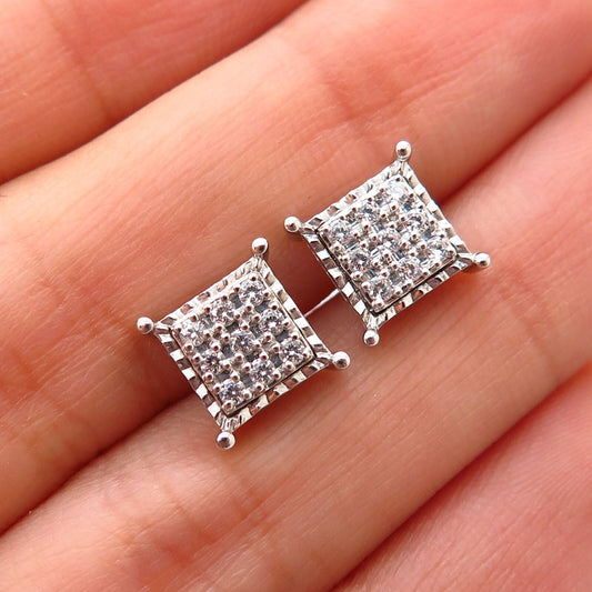 925 Sterling Silver C Z Square Stud Earrings