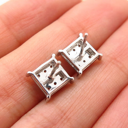 925 Sterling Silver C Z Square Stud Earrings