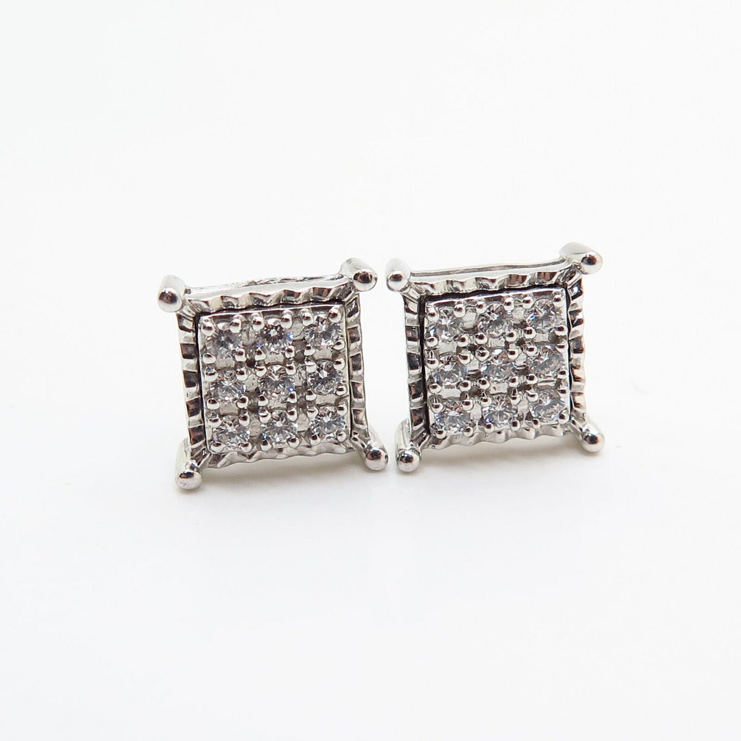 925 Sterling Silver C Z Square Stud Earrings