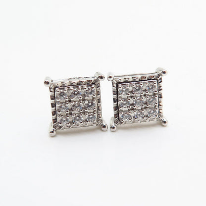 925 Sterling Silver C Z Square Stud Earrings