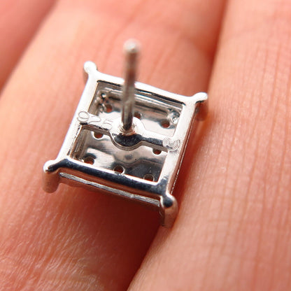 925 Sterling Silver C Z Square Stud Earrings