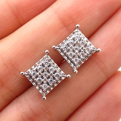 925 Sterling Silver C Z Square Stud Earrings