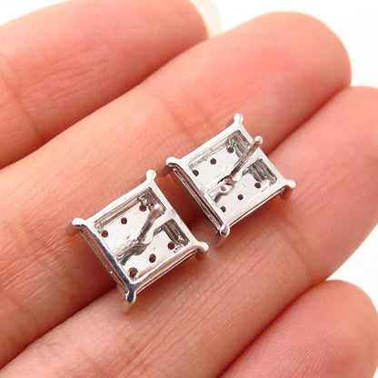 925 Sterling Silver C Z Square Stud Earrings