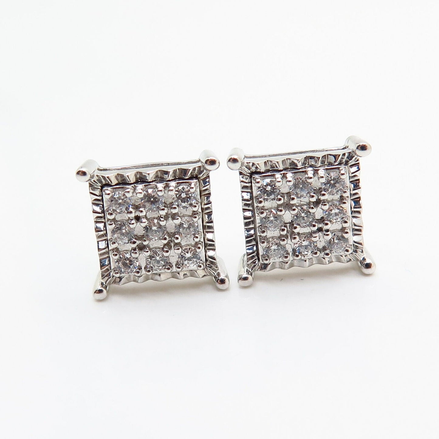 925 Sterling Silver C Z Square Stud Earrings