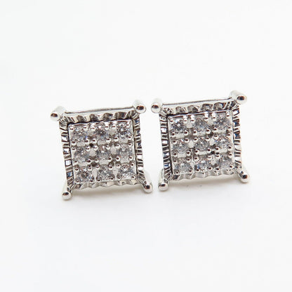 925 Sterling Silver C Z Square Stud Earrings