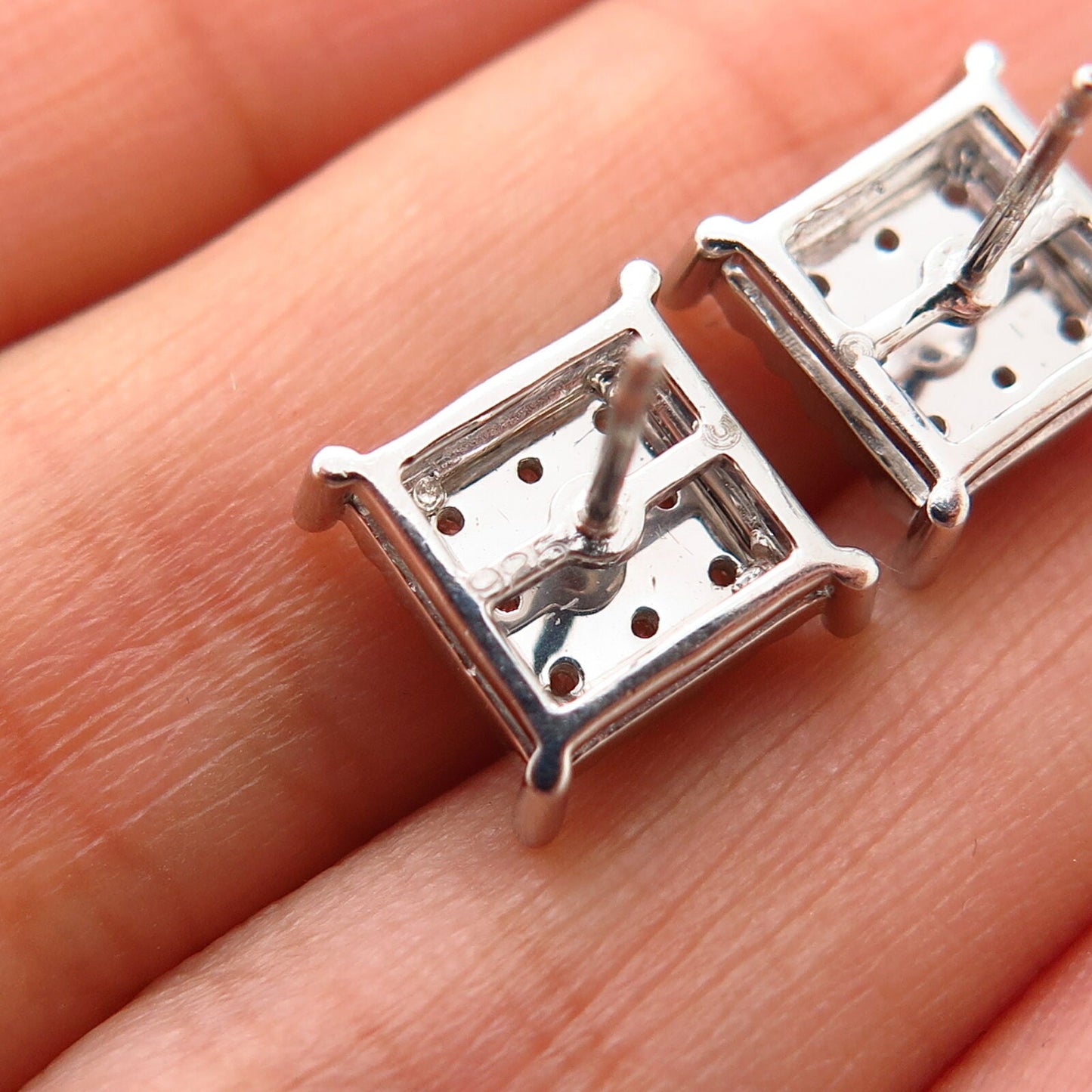 925 Sterling Silver C Z Square Stud Earrings