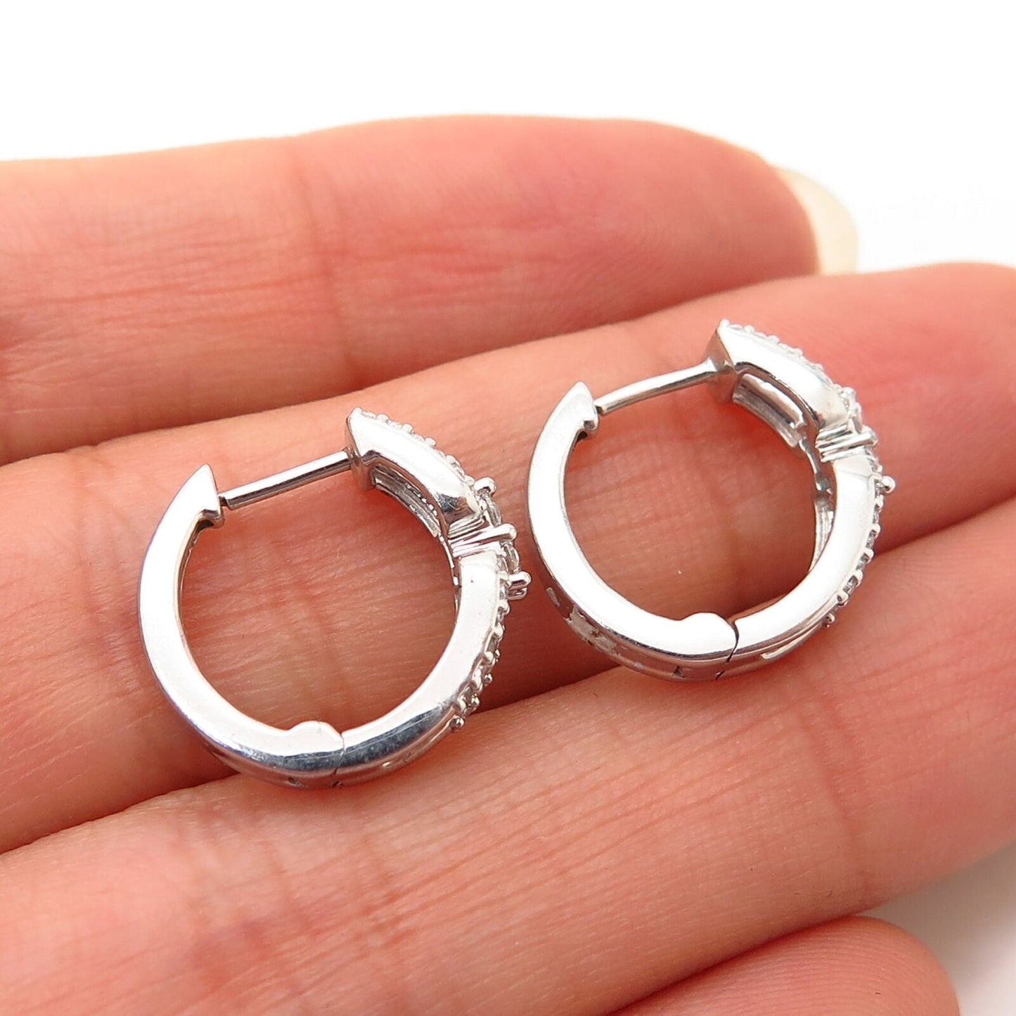 925 Sterling Silver C Z Link Design Small Hoop Huggie Earrings