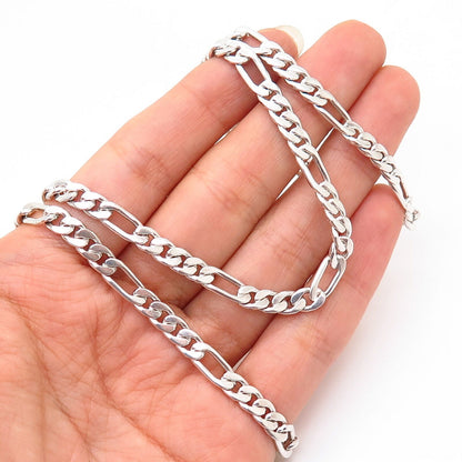 925 Sterling Silver Flat Figaro Chain Necklace 23"