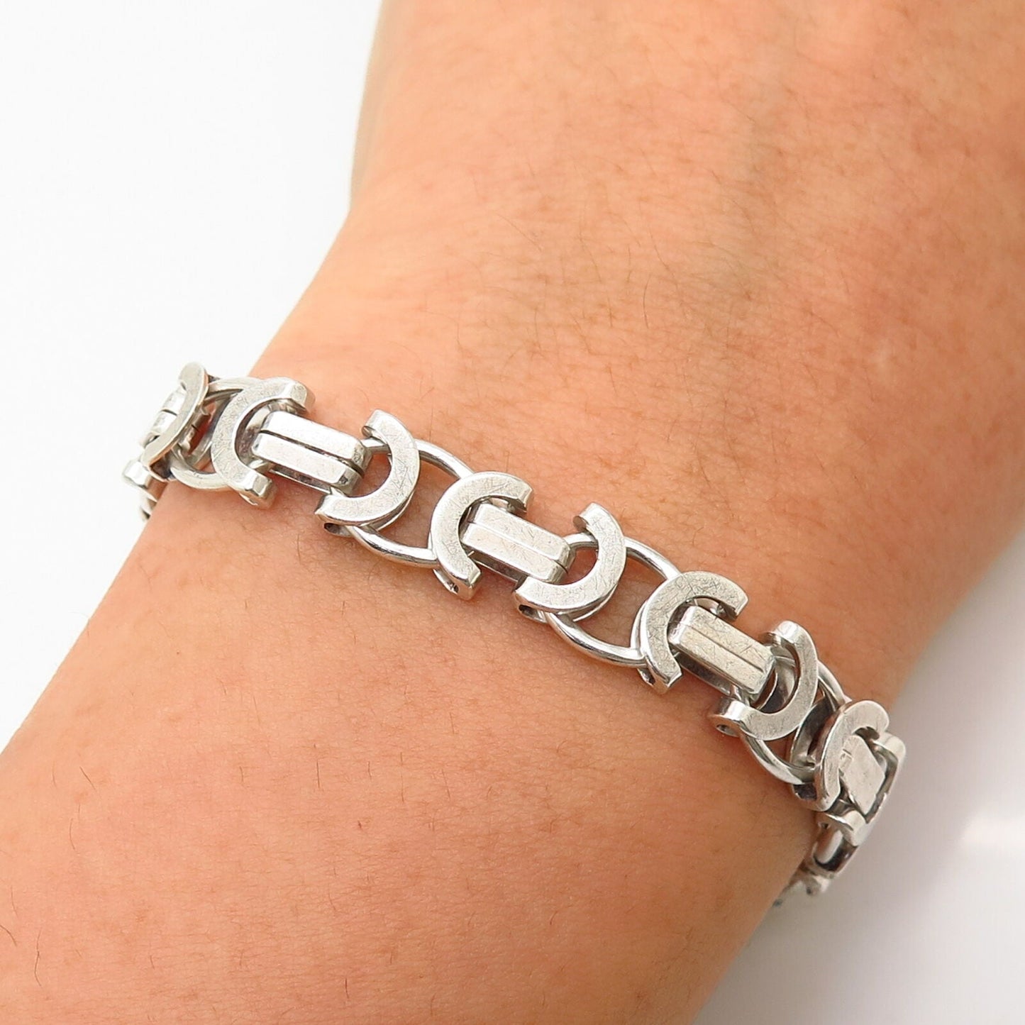 925 Sterling Silver Italy Modernist Byzantine / Woven Link Bracelet 8 1/4"