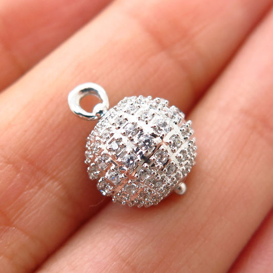 925 Sterling Silver C Z Christmas Ball Design Charm Pendant