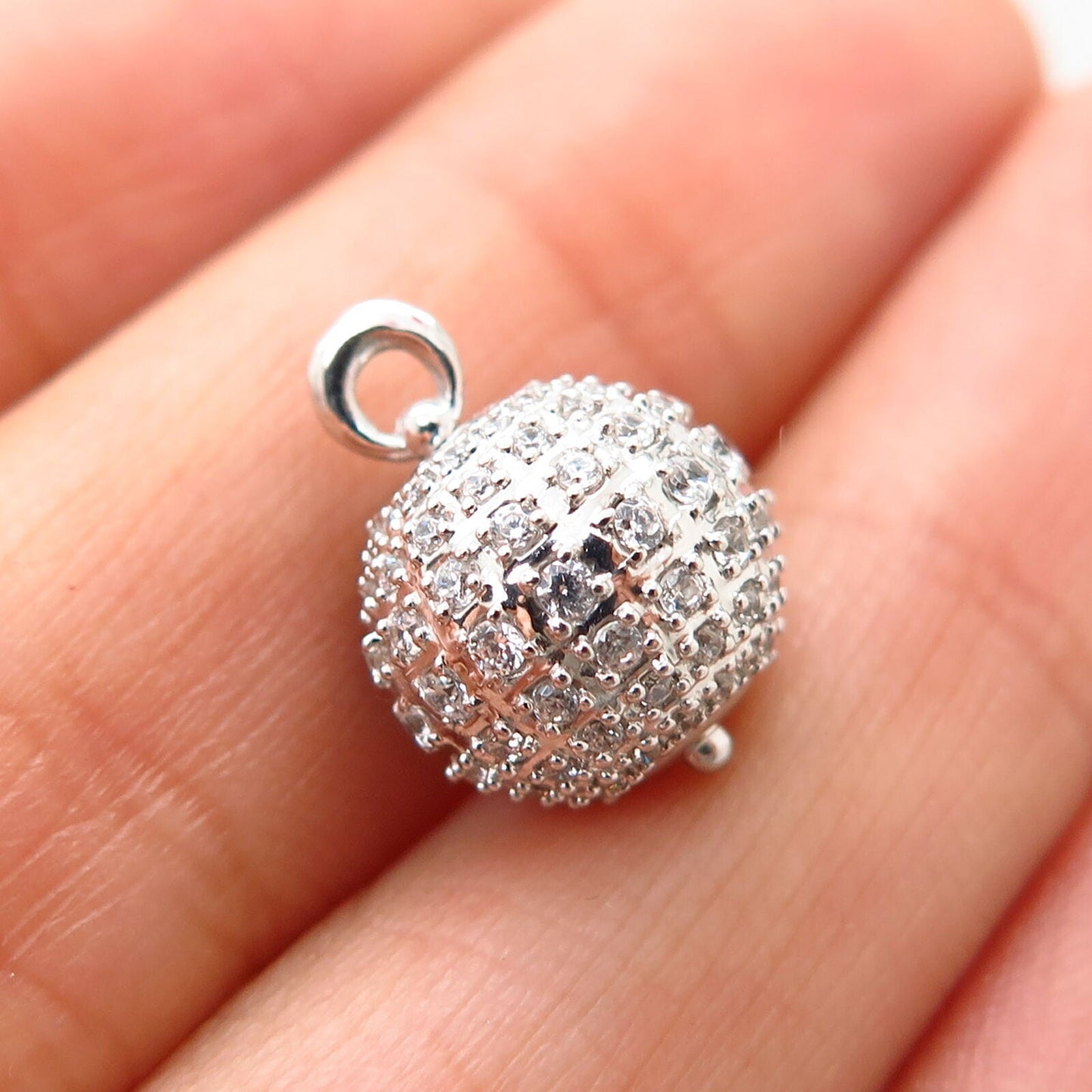 925 Sterling Silver C Z Christmas Ball Design Charm Pendant