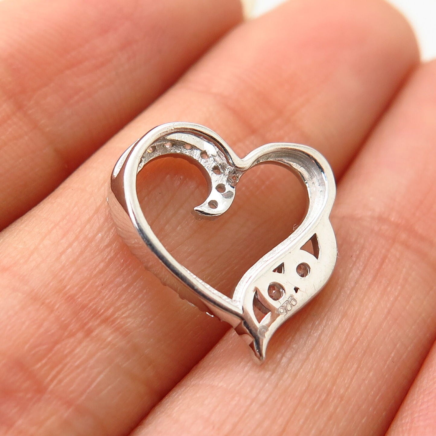 925 Sterling Silver C Z Open Heart Design Slide Pendant