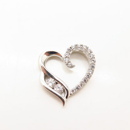 925 Sterling Silver C Z Open Heart Design Slide Pendant